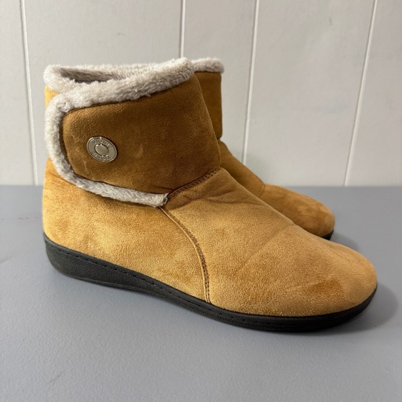 Vionic Ankle Boots Faux Suede Fur Trim Comfortable Booties Womens Size 7 - Picture 1 of 10